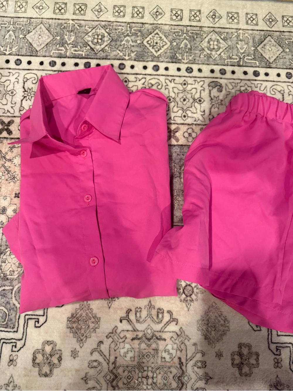 SHEIN Bright Pink Button-Up Two-Piece Set